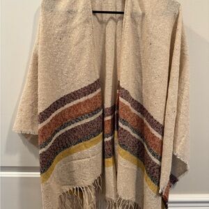 Striped Beige Poncho Top Women One Size - NWT